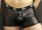 Sheened black Zakk Wet Look Lace-up Fitted Boxer Shorts