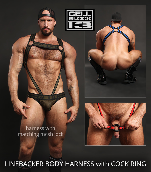 Cellblock 13 Linebacker Body Harnesses and Mesh Jockstraps