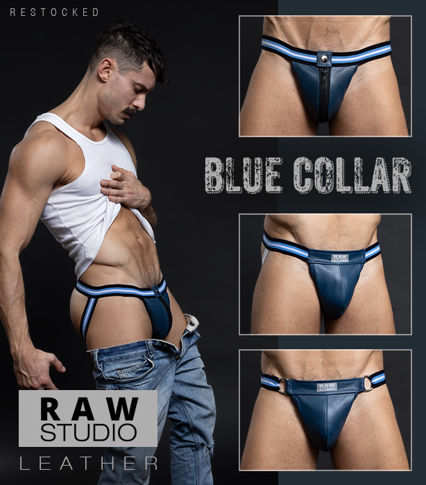 Raw Studio Blue Collar Leather Jockstrap and Cock Ring Collection