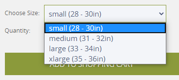 size selection box